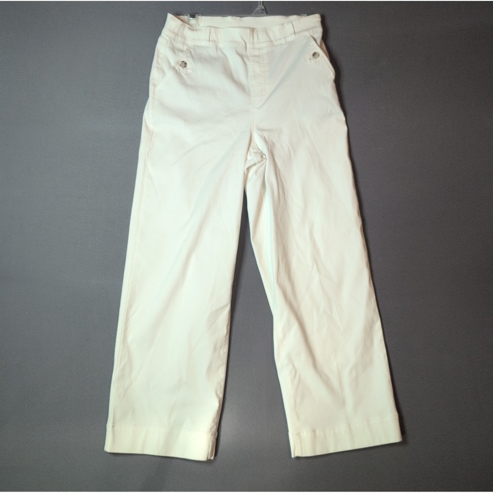 Spanx Womens White Cotton Twill High Rise Cropped Stretch Pants Size Medium